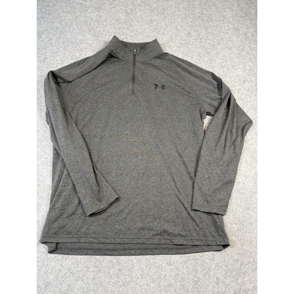 Under Armour HeatGear 1/4 Zip Pullover Mens L Gray Loose Fit Long Sleeve